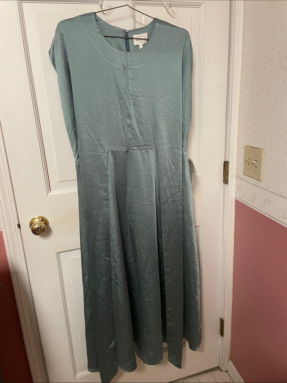bohme Satin Wrap-Style Midi Dress in Dusty Blue - Picture 5 of 7